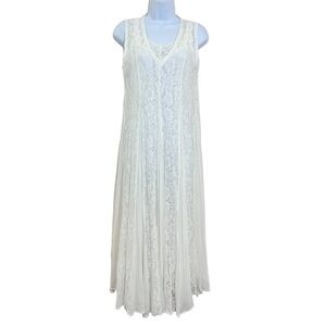 Starina Vintage 90s Off-White Lace Sleeveless Midi Dress Size S Boho Cottagecore